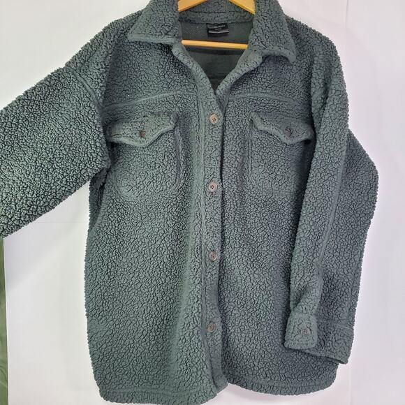 32 Degree Heat Womens M/L Oversized Plush Fleece Button Down Jacket Teal Green - Picture 3 of 8